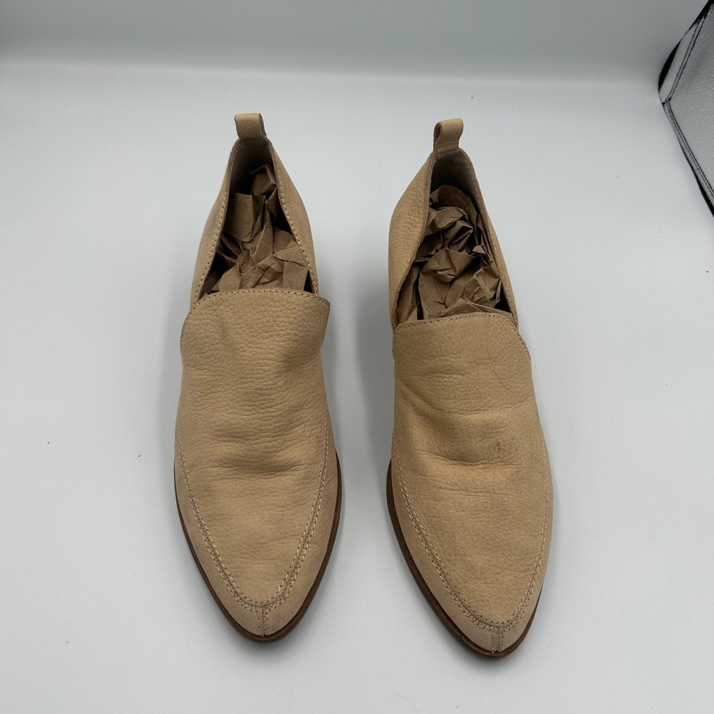 Lucky Brand Booties Womens 7.5 Beige Leather Pointed Toe Cutout Block Heel Bin 4
